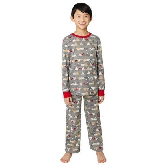 Eddie Bauer Kid's / Boy's Red and Grey Pajamas + Robe Set 3 pc, size M (10/12) - Picture 3 of 6